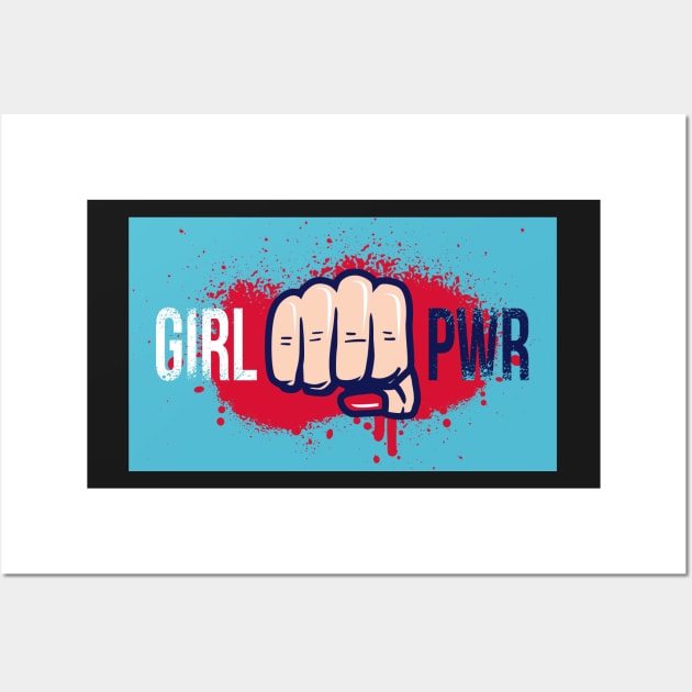 Girl PWR Power Aqua Red Teal VintagSocial Distancing FaceMask for Fierce Strong Women Wall Art by gillys